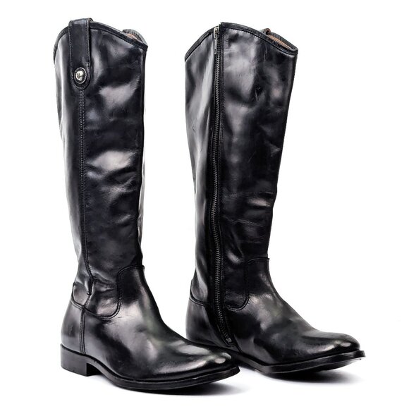 Frye Women Melissa Zip Button Black Leather Riding Equestrian Tall Boots sz 6